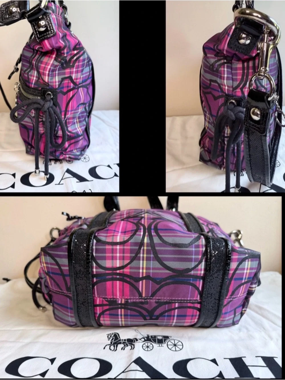 Coach Poppy Plaid Trio — Satchel + Wallet + Makeup Case - EUC + Dust Bag